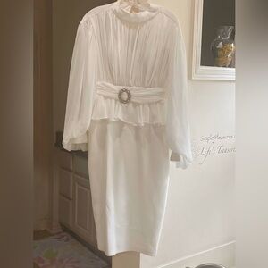 Elegant White Chiffon Overlay Dress with Embellished Waist